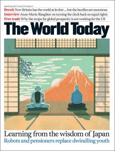 robot and old man illustration, for the world today.