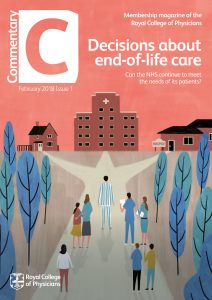 hospital and people cover illustration, for COMMENTARY MAGAZINE.