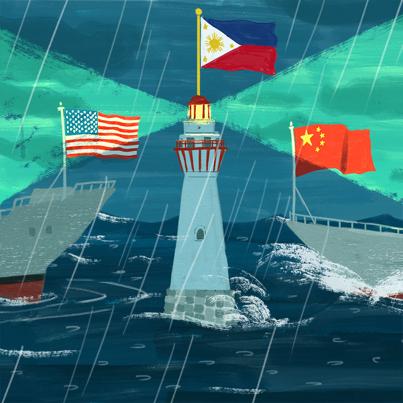 illustration for nikkei asia review ship and lighthouse.